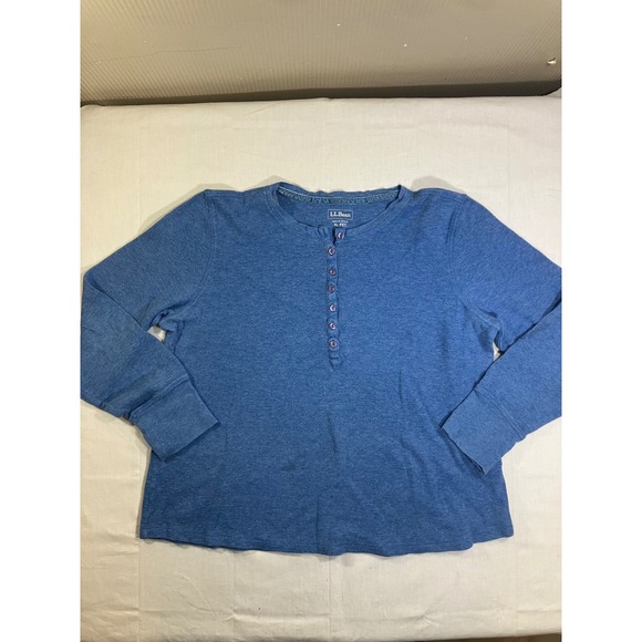 L.L. Bean Tops - LL Bean Womens XL Pet Blue Waffle Knit Henley Long Sleeve Thermal Top 284110